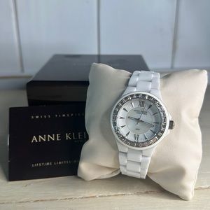 Anne Klein New York 12/2075WMWB White Ceramic Crystal Women's Watch